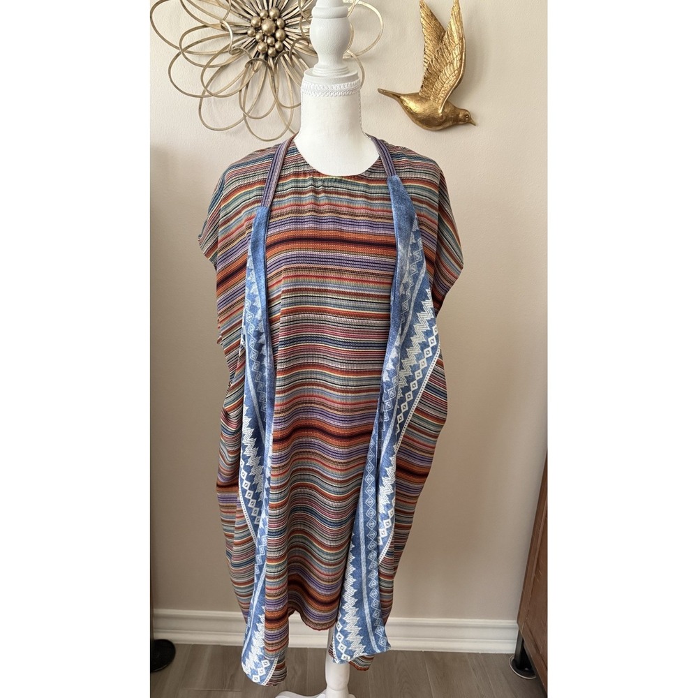 Niche Clothing Co Boho Tunic Dress L‎ XL Striped Made USA Oversized Caftan